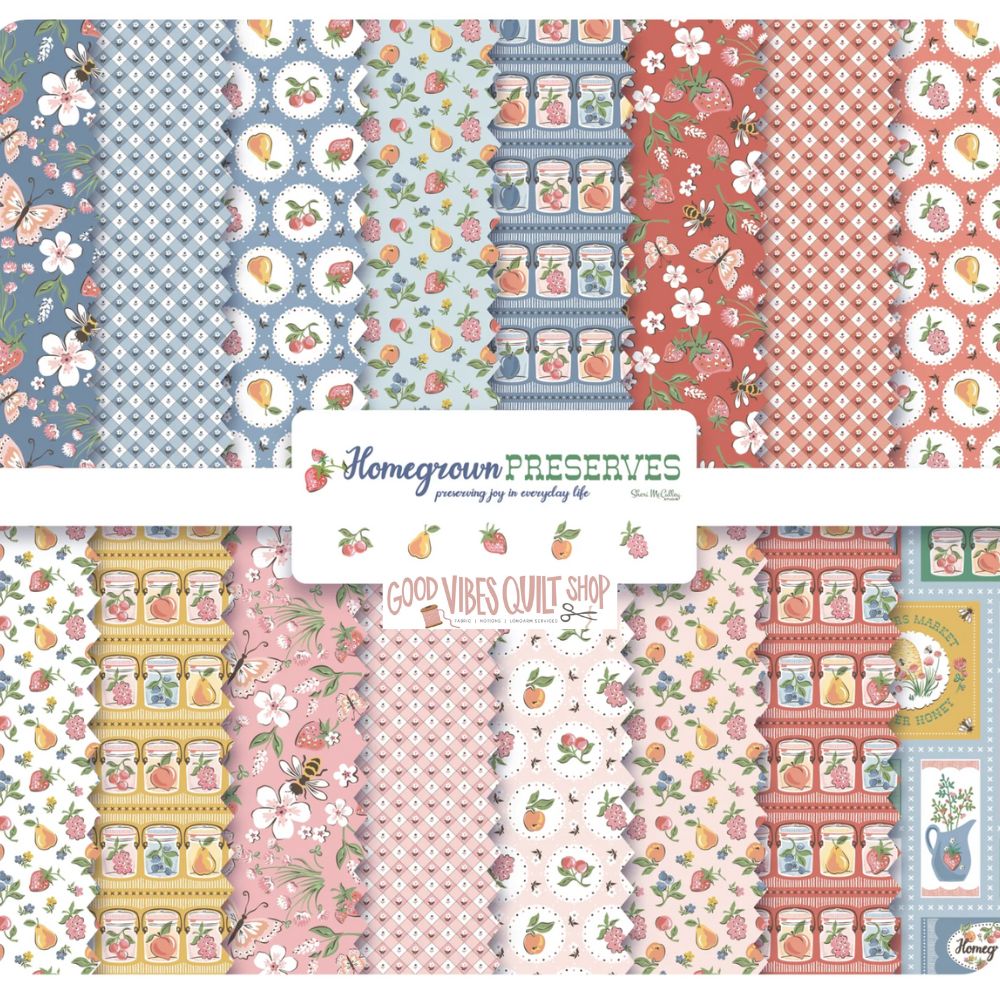 Farmers Market Blue Quilting Cotton Fabric – Homegrown Preserves by Poppie Cotton (1/2 Yard) | SKU HG26816
