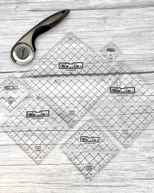 Half Square Triangle (HST) Ruler Set (set #1), by Bloc Loc, 1.5", 2.5", 3.5", 4.5", 5.5", 6.5" Finished