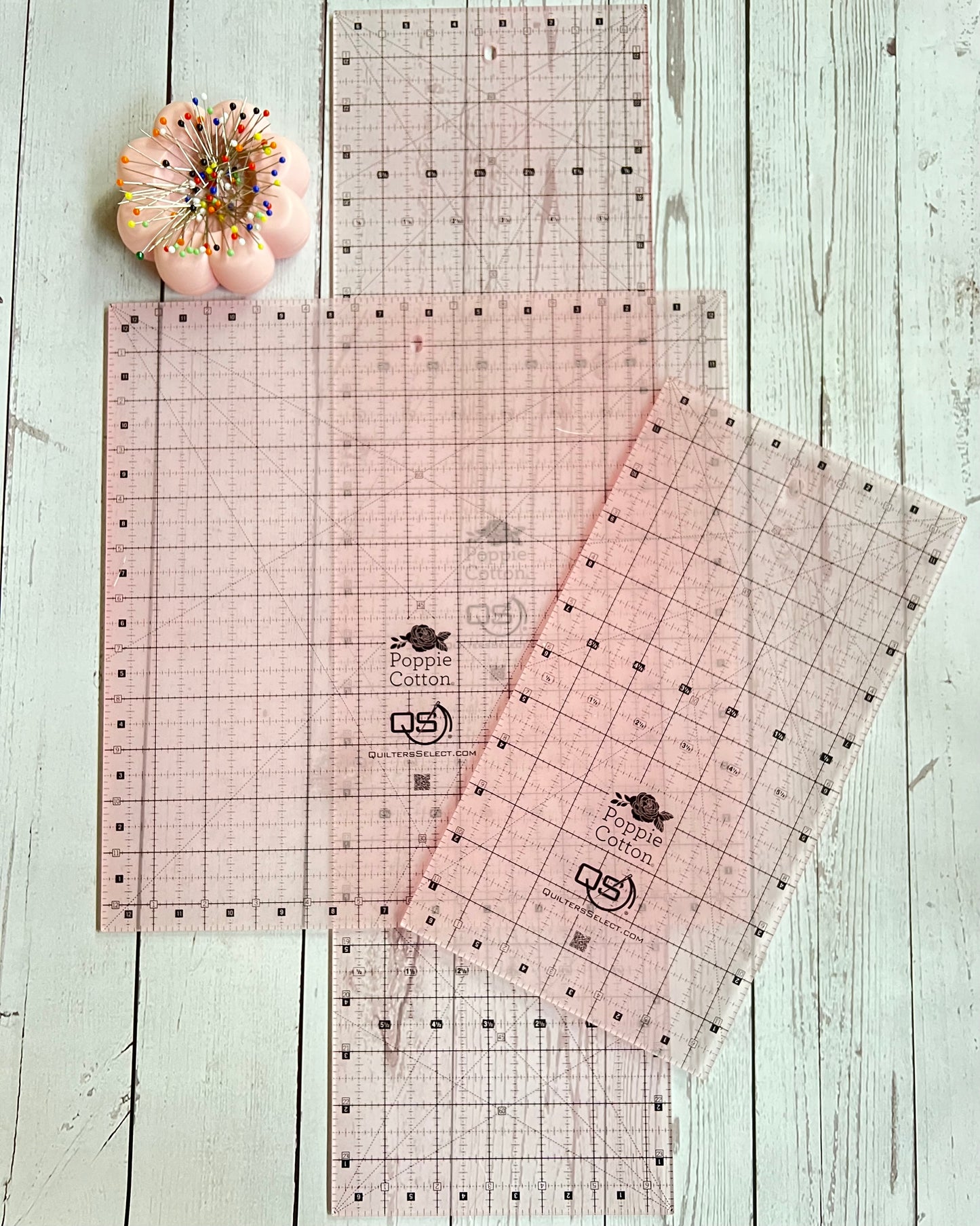 Quilters Select, 6.5" X 24" Pink Non-slip Ruler, Poppie Cotton's Limited Edition! - Good Vibes Quilt Shop
