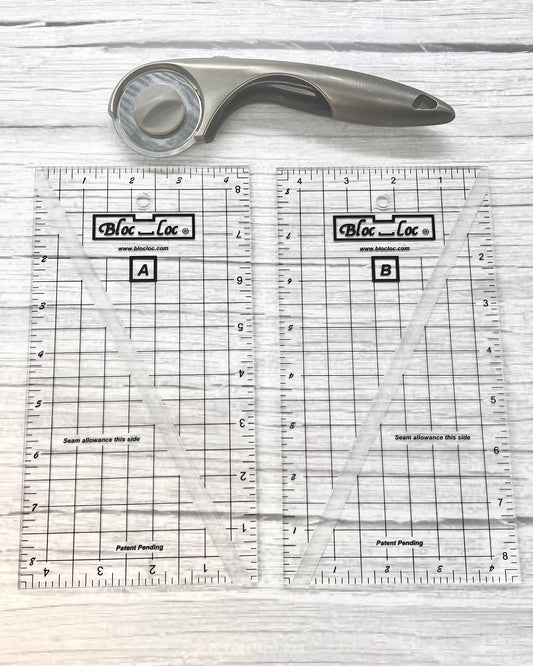 Half Squared Rectangle Triangle (HRT) Bloc Loc Ruler Set, 4.5" x 8.5" - Good Vibes Quilt Shop