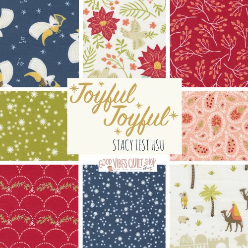 Joyful Joyful, Peace Large Floral Birds Poinsettia, Midnight Blue, 20802 24 - Good Vibes Quilt Shop
