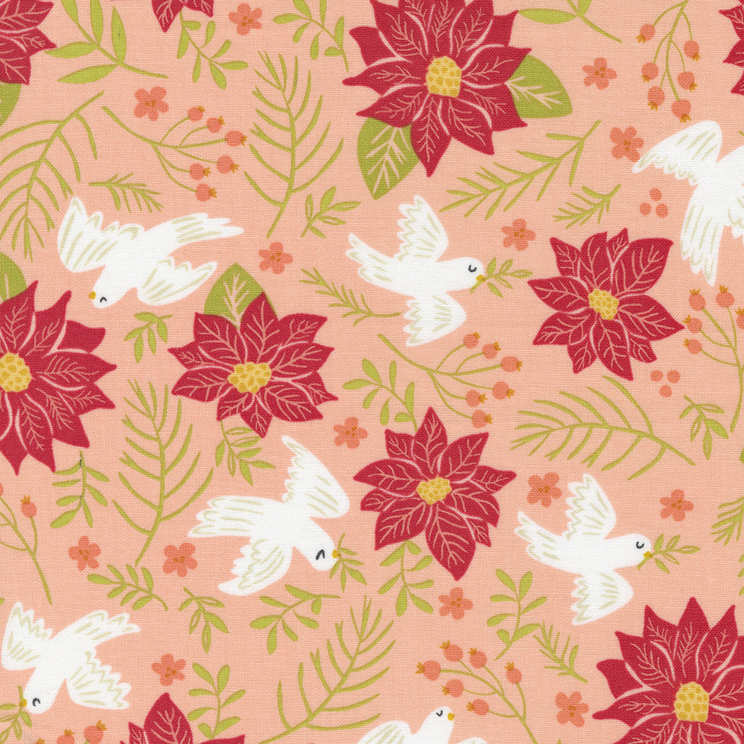 Joyful Joyful, Peace Large Floral Birds Poinsettia, Blush, 20802 19 - Good Vibes Quilt Shop