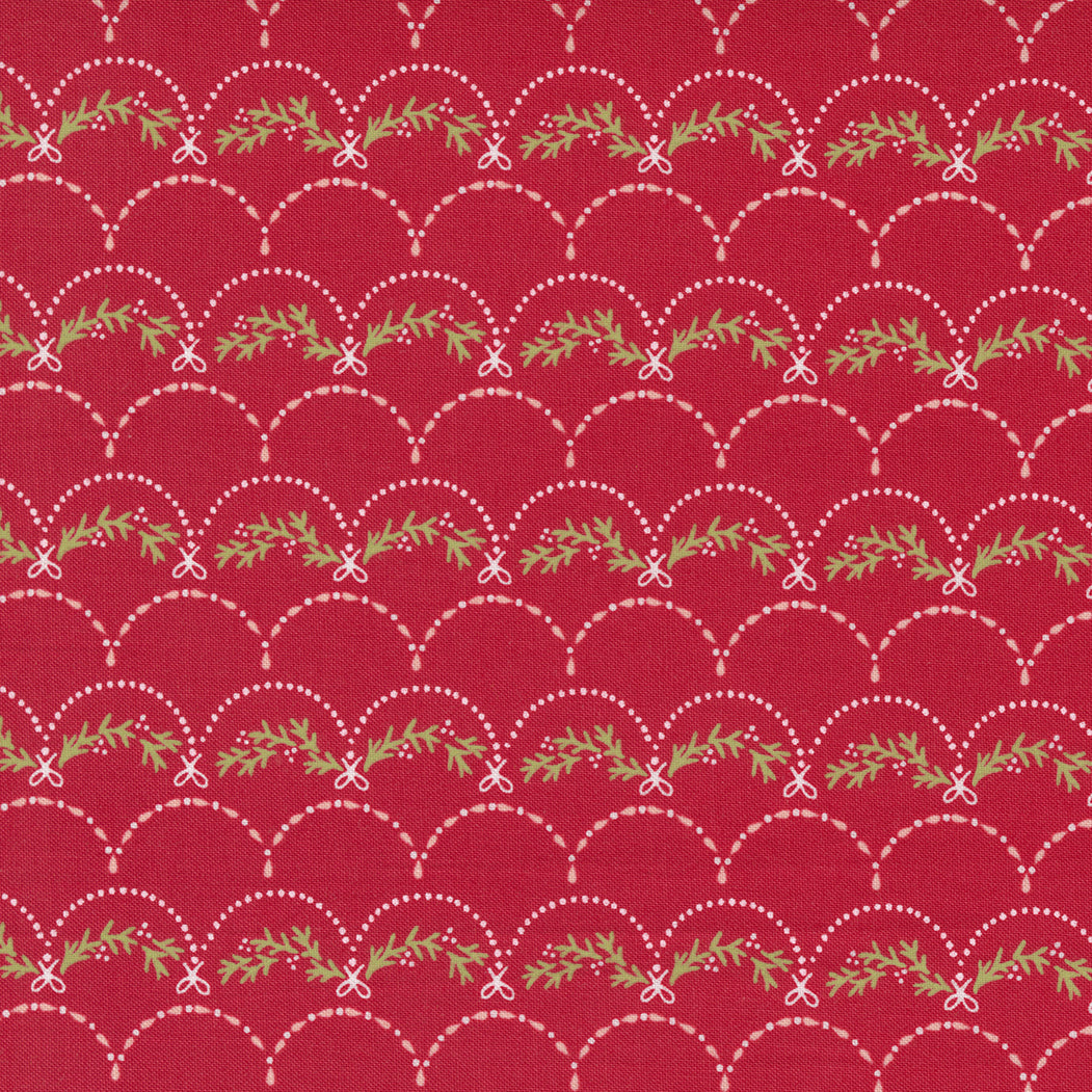 Joyful Joyful Fabric by Moda, Deck The Halls Blenders Christmas Garland Scallop, Poinsettia Red, 20805 22 - Good Vibes Quilt Shop