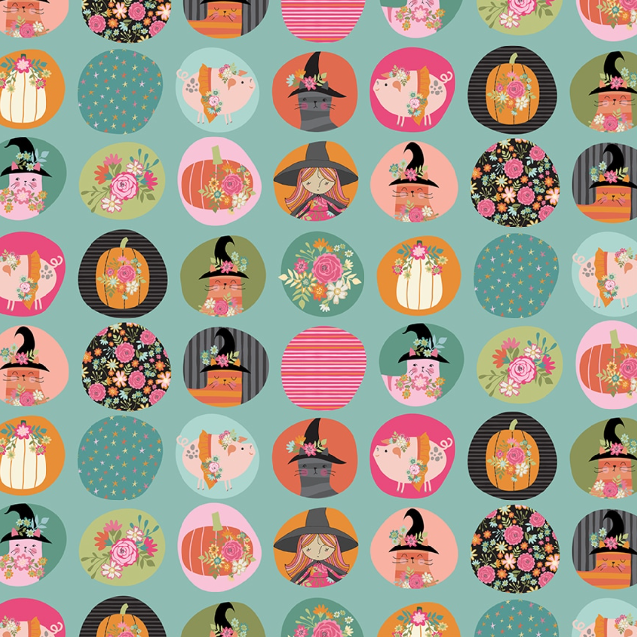 Kitty Loves Candy Fun Dots Teal KC23907, sold by 1/2 yard - Good Vibes Quilt Shop