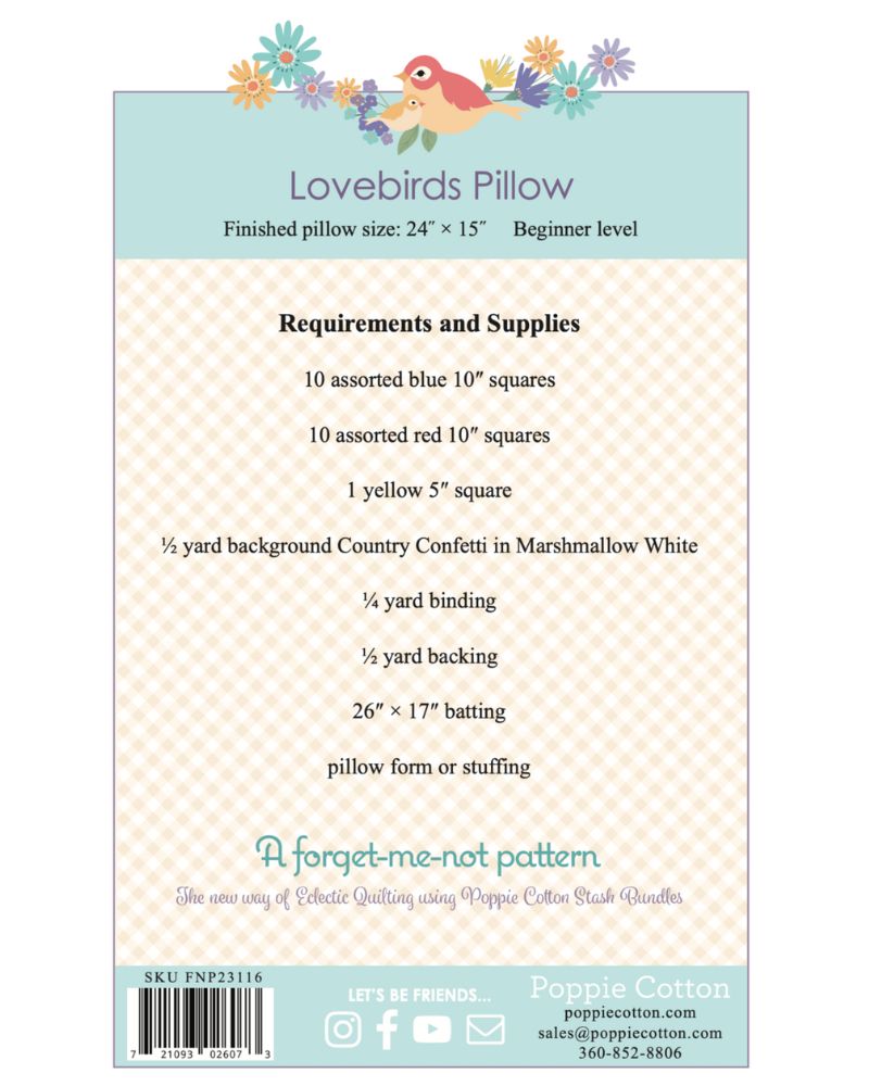 Lovebirds Pillow, from the Forget Me Not Collection, a STASH BUSTER PATTERN! - Good Vibes Quilt Shop
