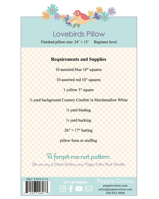 Lovebirds Pillow, from the Forget Me Not Collection, a STASH BUSTER PATTERN! - Good Vibes Quilt Shop