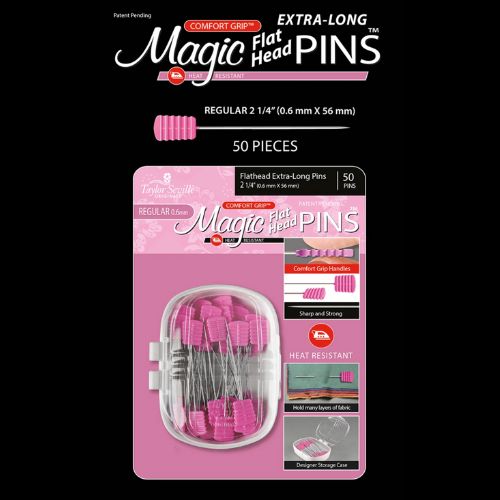 Magic Pins Flathead Extra Long Regular, Pinhead is 0.6mm, 2 1/4" Length, 50pc, sku 220290