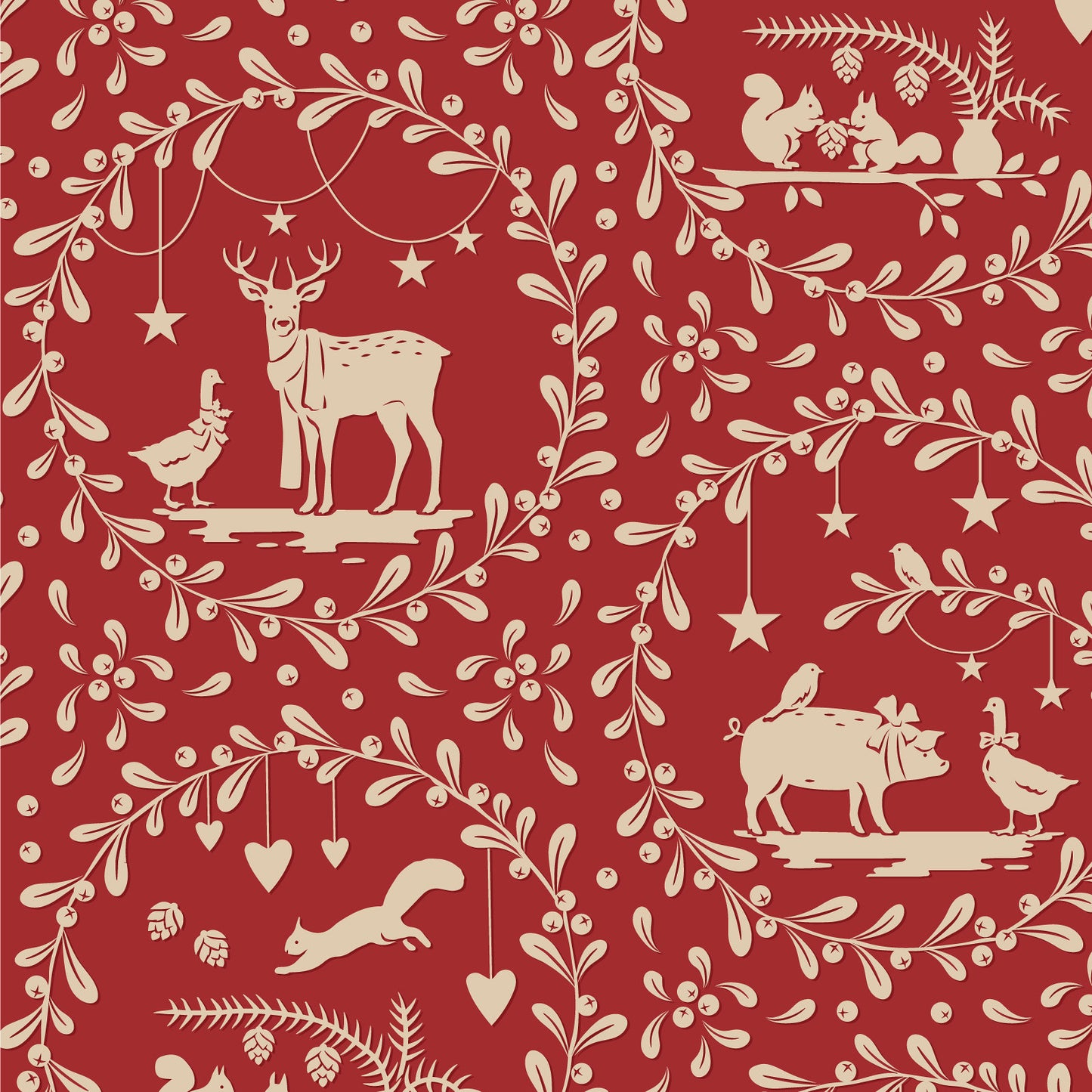 Merry Little Christmas Fabric by Tilda, Paperscenes Burgundy, TIL100625