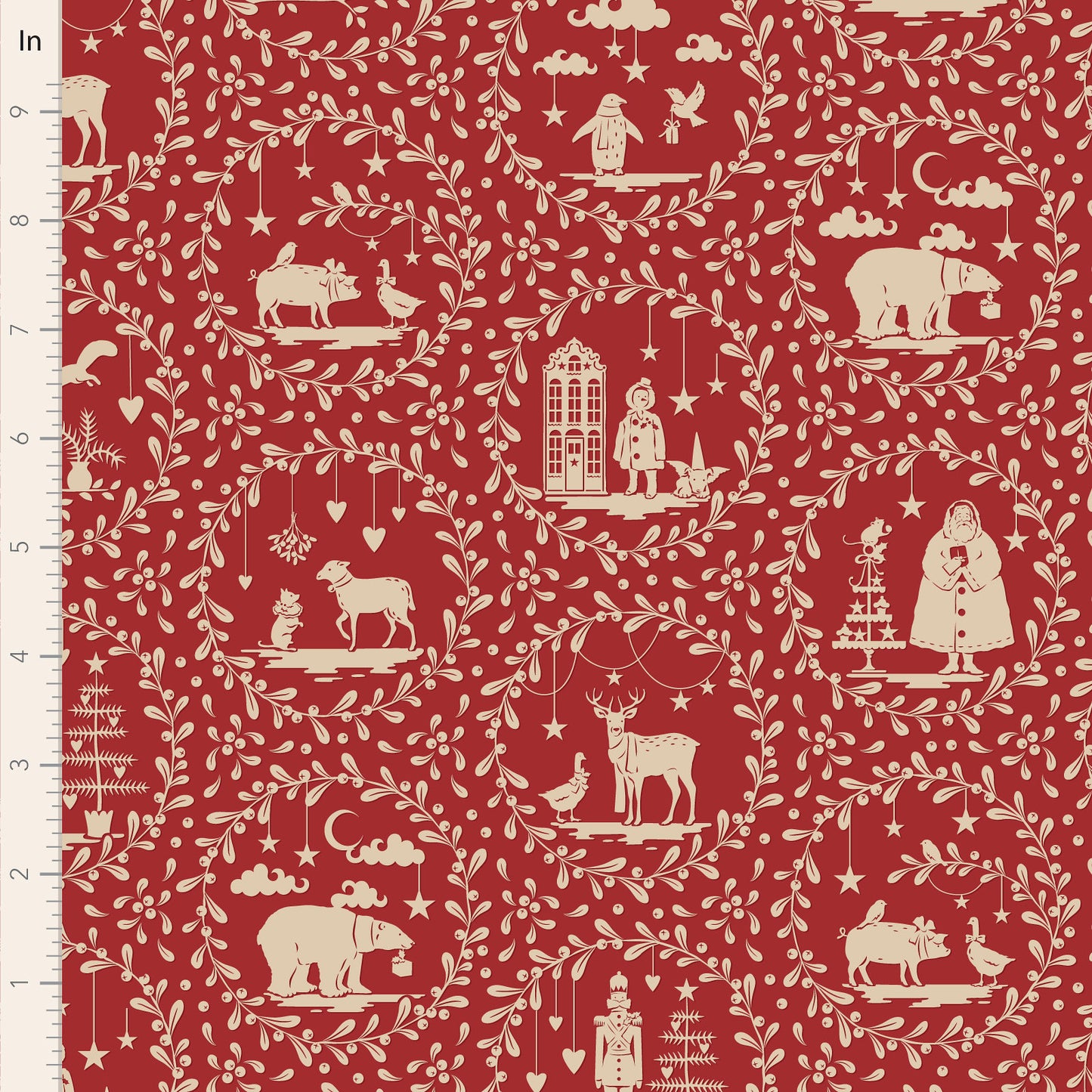 Merry Little Christmas Fabric by Tilda, Paperscenes Burgundy, TIL100625