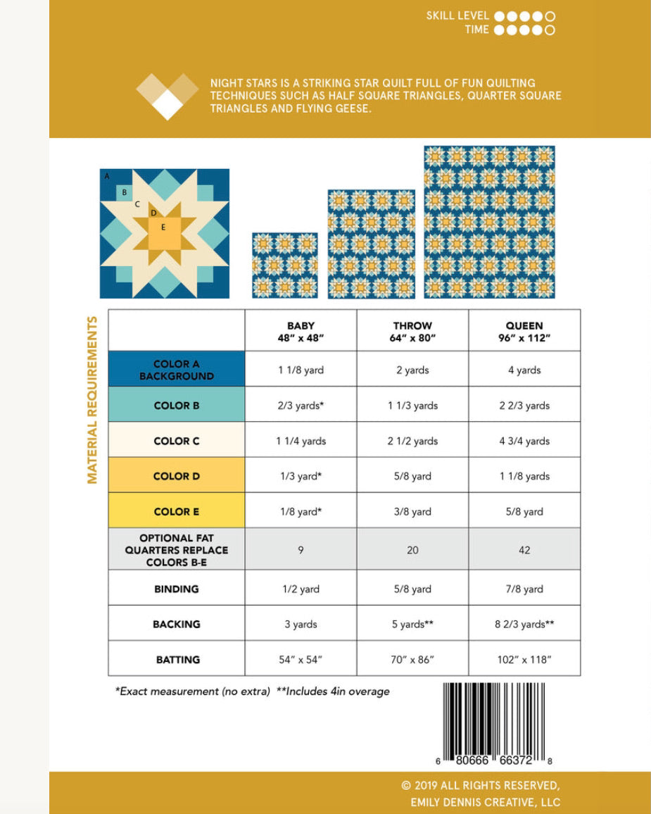 NIGHT STARS Quilty Love Pattern by Emily Dennis #131 - Good Vibes Quilt Shop