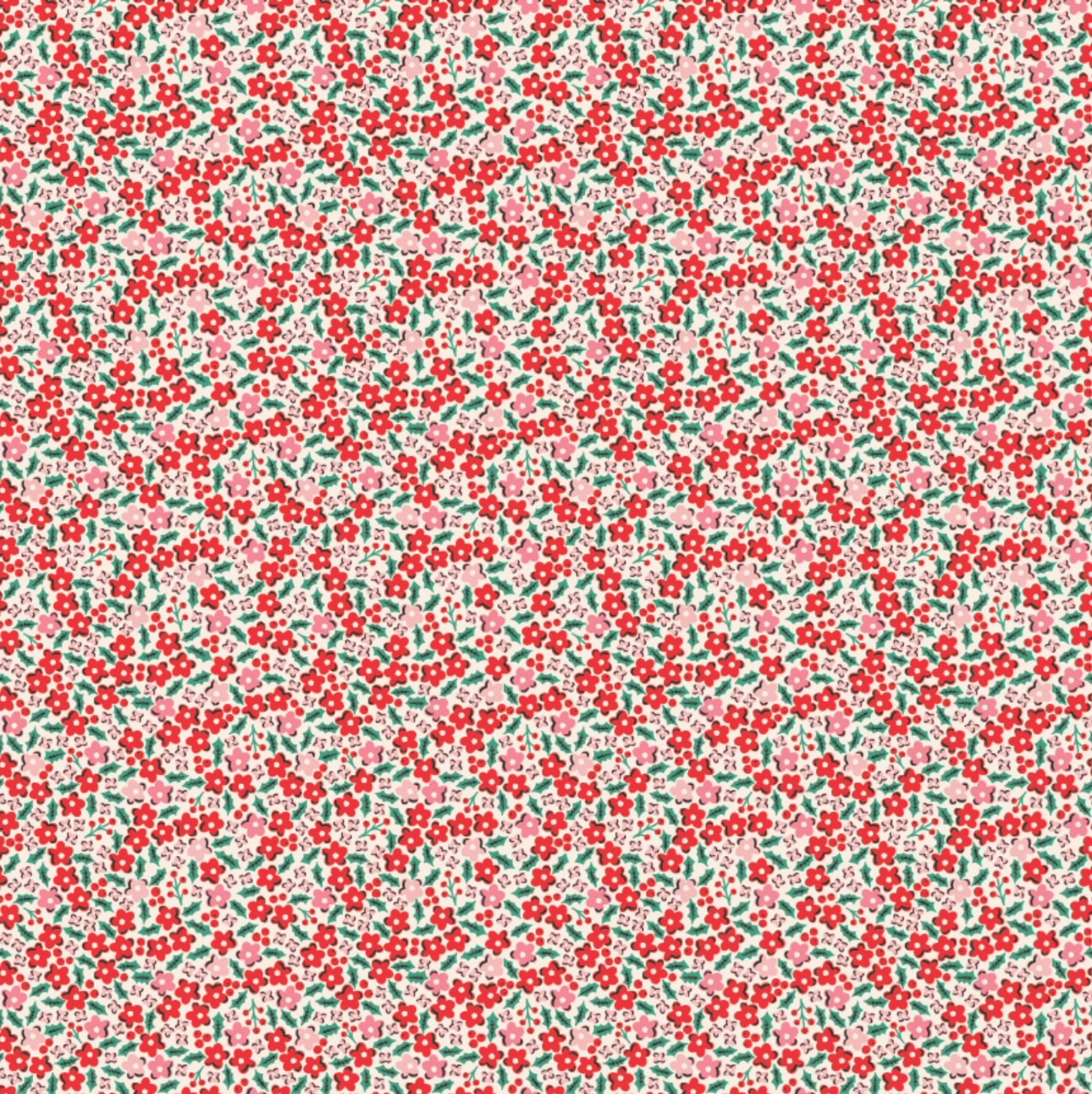 Oh What Fun, OF23308, Holly Flowers Red, sold by the 1/2 yard - Good Vibes Quilt Shop