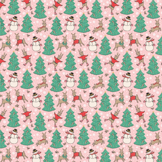 Oh What Fun, OF23311, Skating Deer Pink, sold by the 1/2 yard