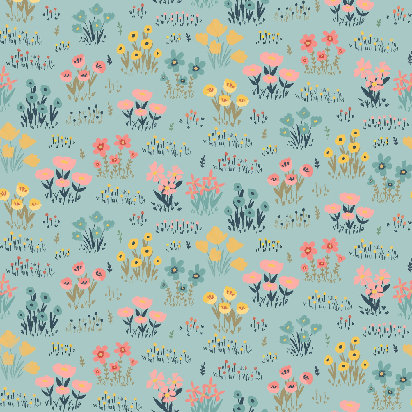 Painted Blossoms Wild Flowers Teal PB24661, sold by the 1/2 yard, *PREORDER - Good Vibes Quilt Shop