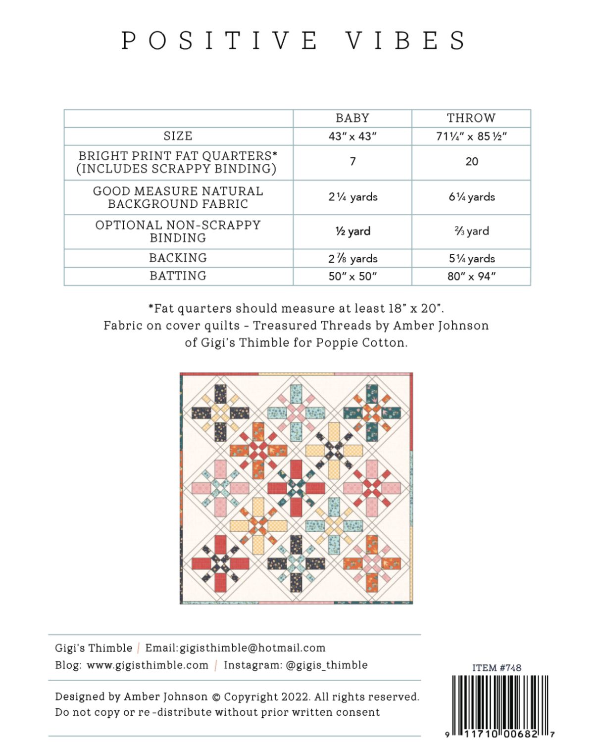 Positive Vibes Quilt Pattern, for the Gigi's Thimble Collection - Good Vibes Quilt Shop