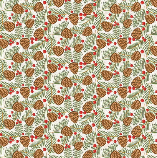Prairie Christmas, Traditional Pine Cone White, PC24365, sold by the 1/2 yard, *PREORDER