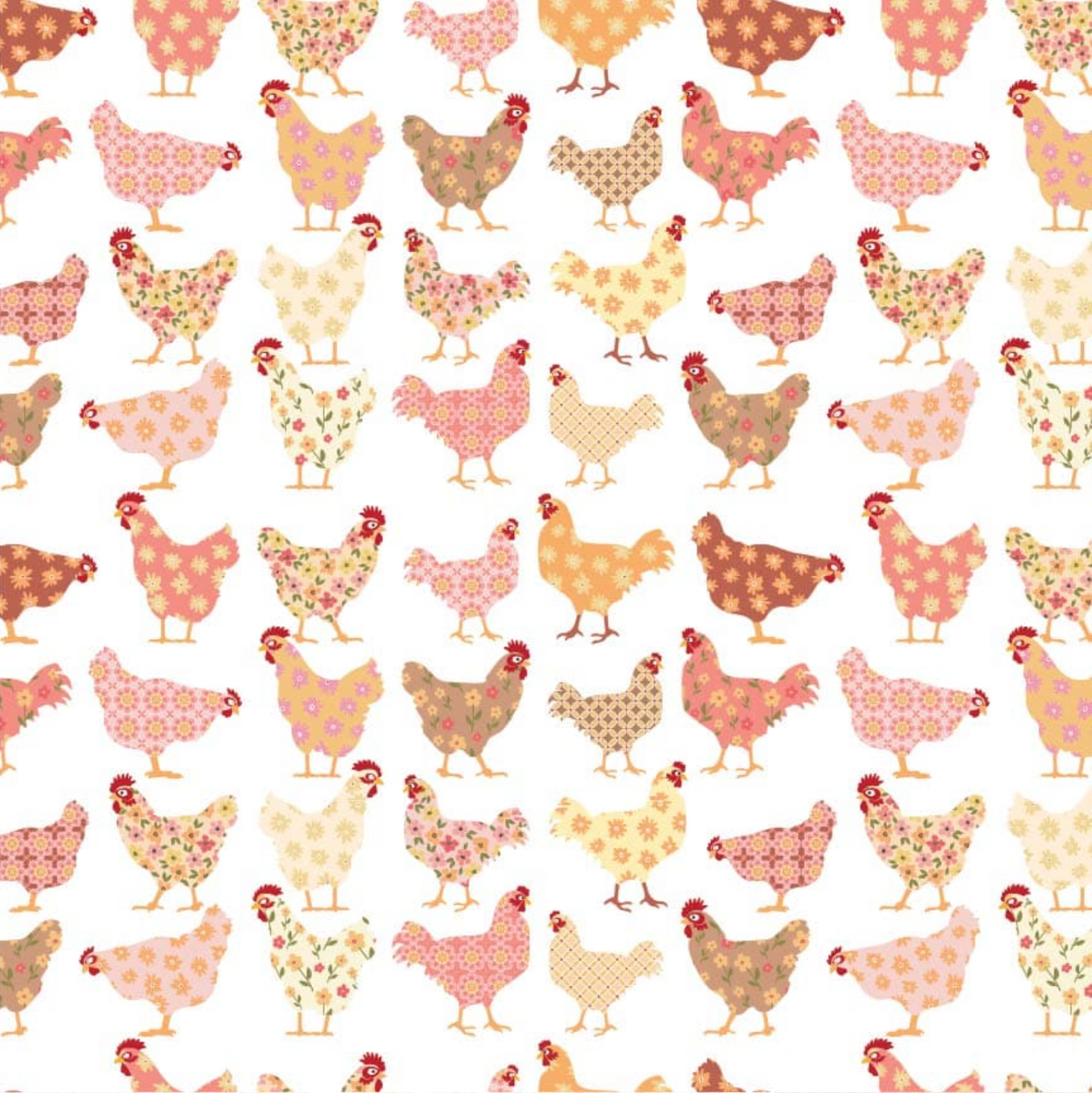 Prairie Sisters Cheeky Chickens White PH23402, sold by the 1/2 yard - Good Vibes Quilt Shop