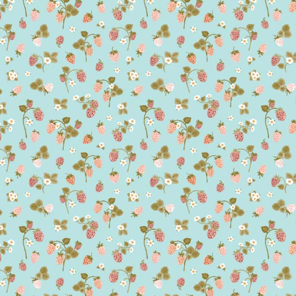 Promise Me Strawberry Bouquet Blue PM24600, sold by the 1/2 yard - Good Vibes Quilt Shop
