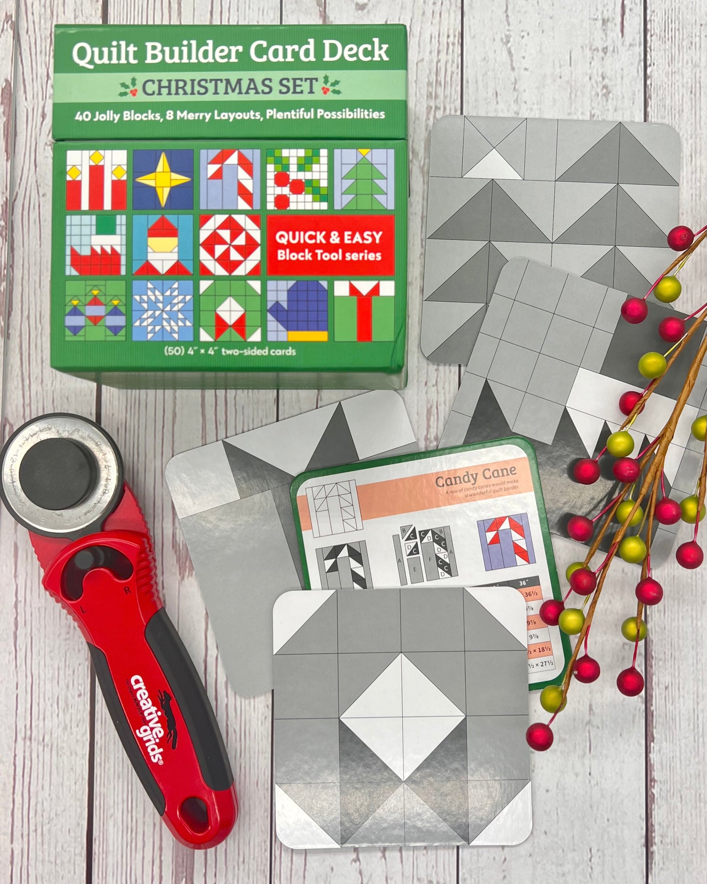 Quilt Builder Card Deck Christmas Set, 40 Jolly Blocks, 8 Merry Layouts, Plentiful Possibilities - Good Vibes Quilt Shop