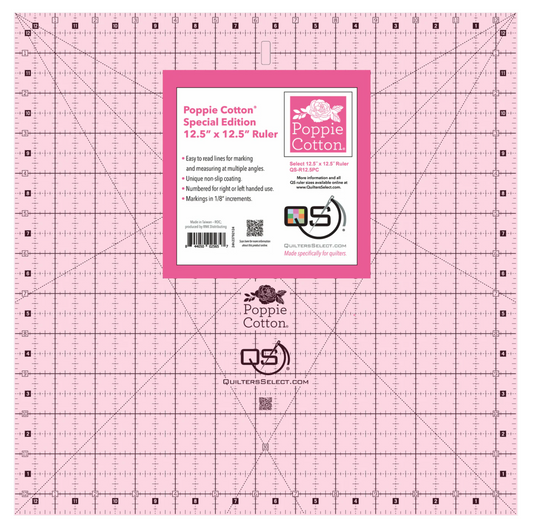Quilters Select, 12.5" X 12.5" Pink Non-slip Ruler, Poppie Cotton's Limited Edition! - Good Vibes Quilt Shop