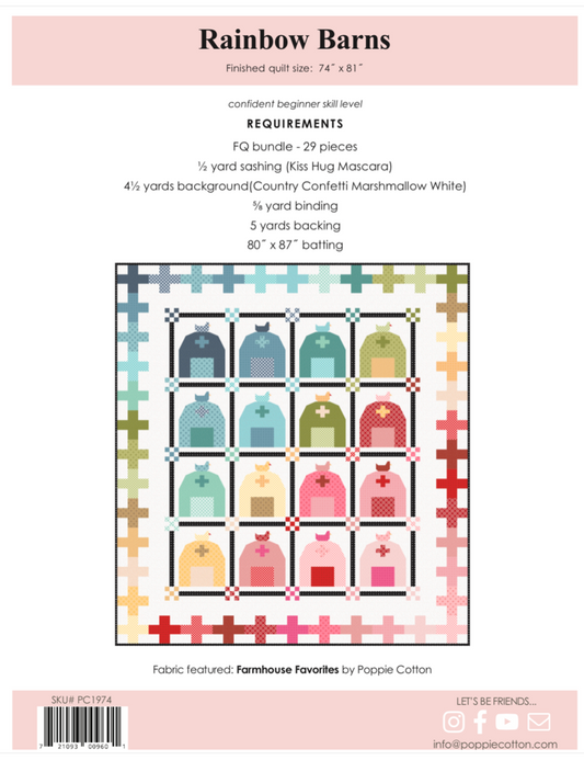 Rainbow Barns Quilt Pattern, for the Poppie Cotton Basics Collection - Good Vibes Quilt Shop