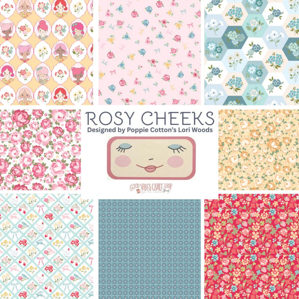 Rosy Cheeks Fabric by Poppie Cotton, Fat Quarter Fabric Bundle, 24 skus, RC25266 - Good Vibes Quilt Shop