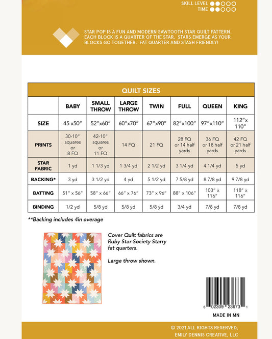 STAR POP Quilty Love Pattern Stash Friendly Quilt by Emily Dennis #141 - Good Vibes Quilt Shop
