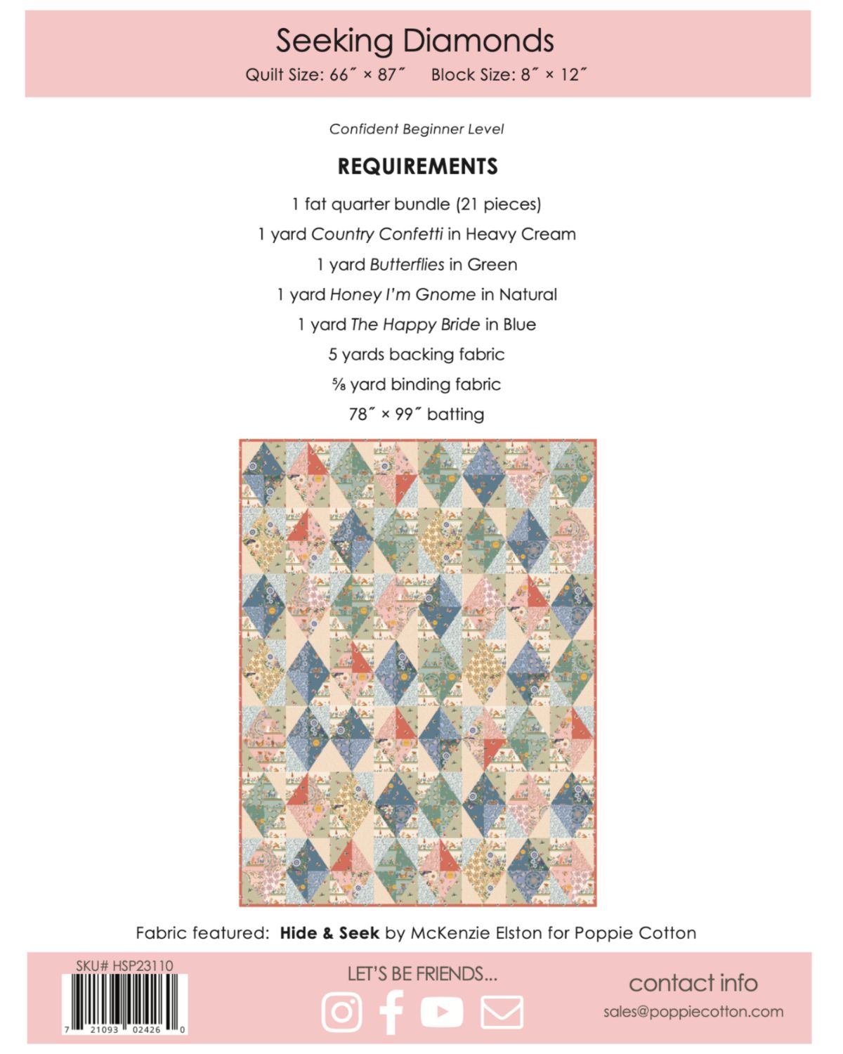 Seeking Diamonds Quilt Pattern, for the Hide & Seek Collection - Good Vibes Quilt Shop
