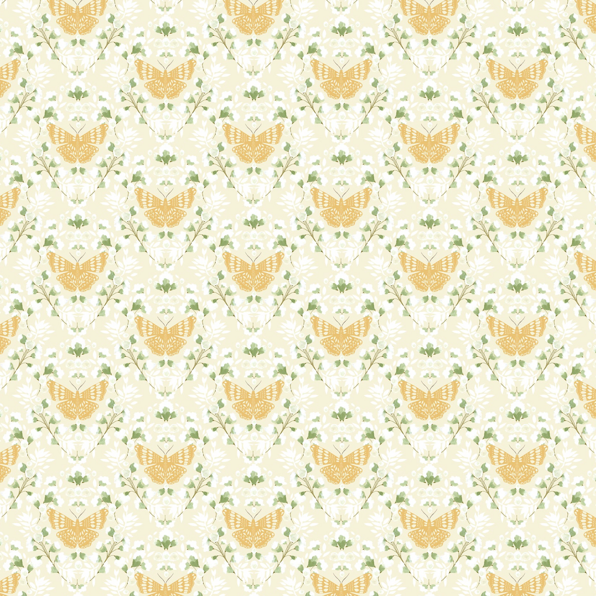 Serenity Blooms Sacred Flight Yellow fabric by Ginger Deverell for Poppie Cotton, SR24514
