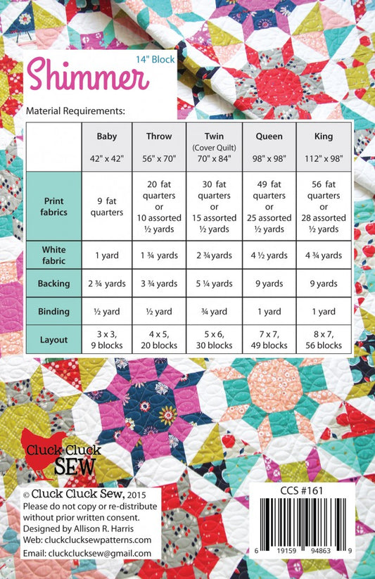 Shimmer quilt pattern by Cluck Cluck Sew CCS 161 back cover