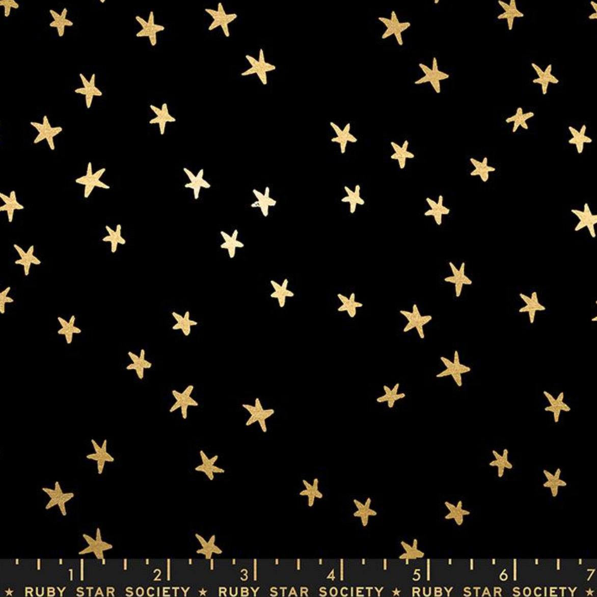 Starry Metallic Black Gold, by Ruby Star | Moda Fabrics, Sold by the 1/2 yard