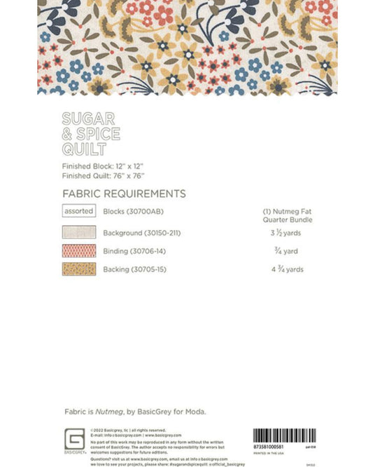 Sugar & Spice Quilt Pattern, by Basic Grey, PAT058, Fat Quarter Friendly - Good Vibes Quilt Shop