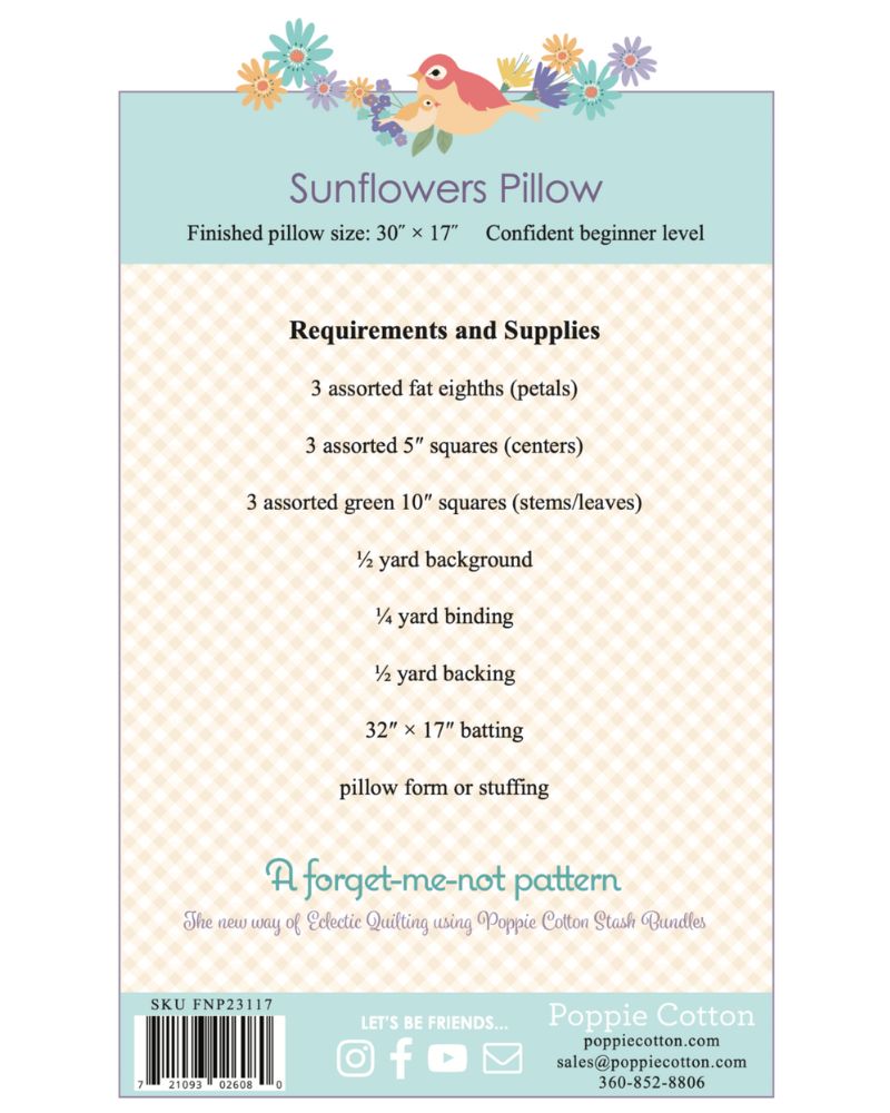 Sunflowers Pillow, from the Forget Me Not Collection, a STASH BUSTER PATTERN! - Good Vibes Quilt Shop