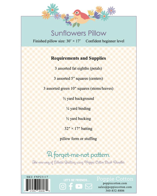 Sunflowers Pillow, from the Forget Me Not Collection, a STASH BUSTER PATTERN! - Good Vibes Quilt Shop
