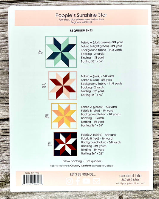 Poppie's Sunshine Star Quilt Pattern - Good Vibes Quilt Shop