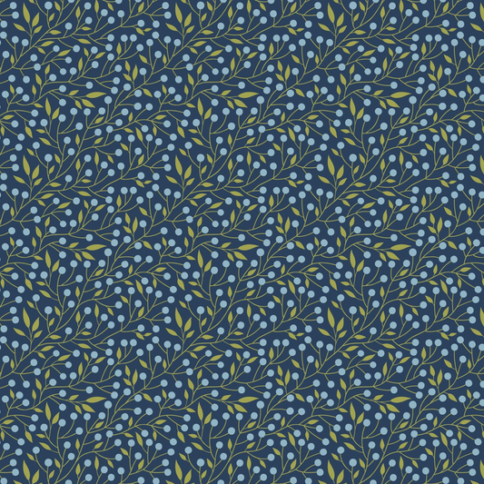 Sunshine & Chamomile, Berry Thicket, Navy, SC23508, sold by the 1/2 yard