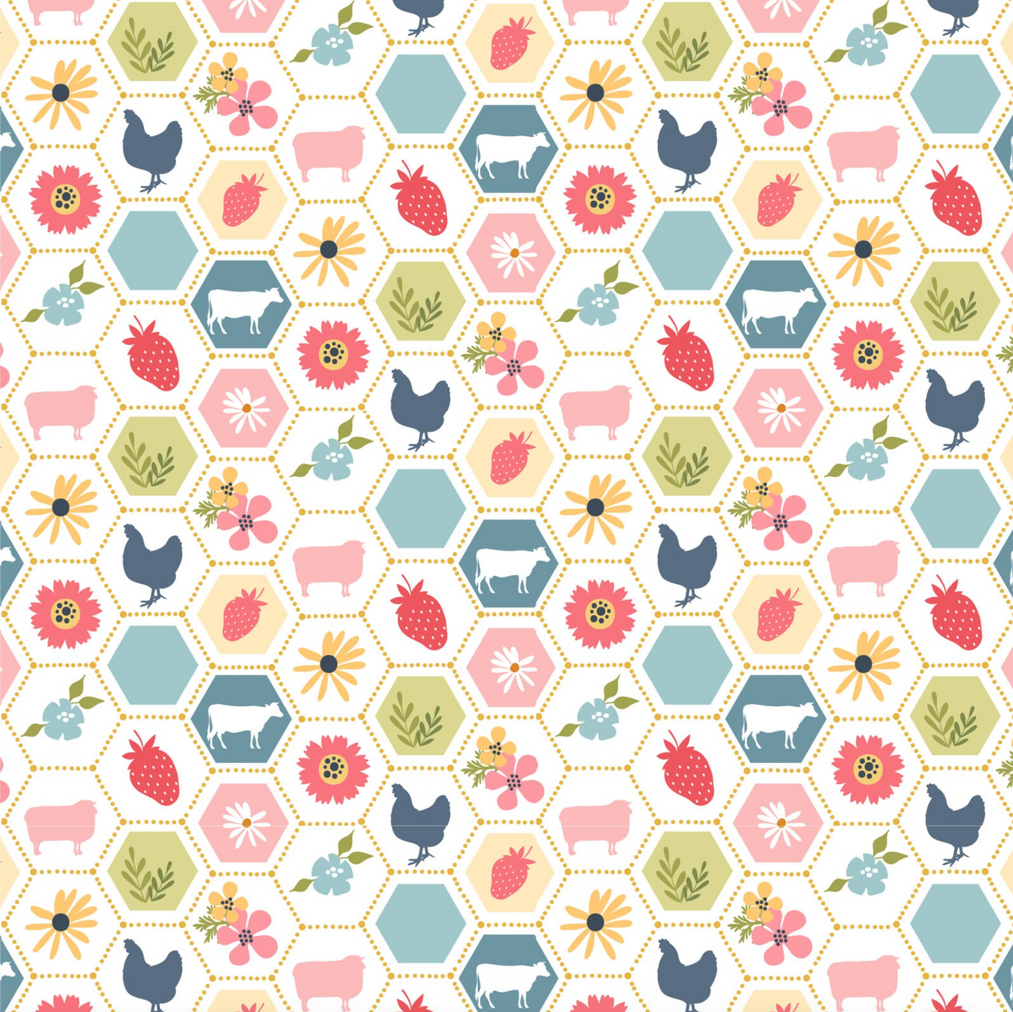 Sunshine & Chamomile, Strawberry Patch, White, SC23501, sold by the 1/2 yard - Good Vibes Quilt Shop