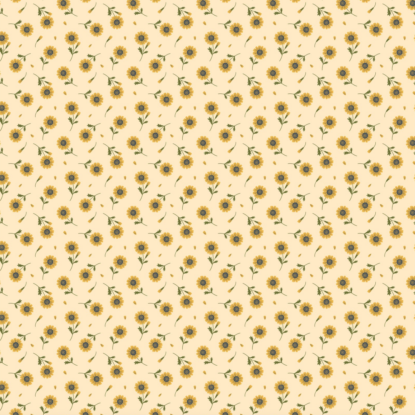 Sunshine & Chamomile, Tossed Daisies, Yellow, SC23504, sold by the 1/2 yard - Good Vibes Quilt Shop