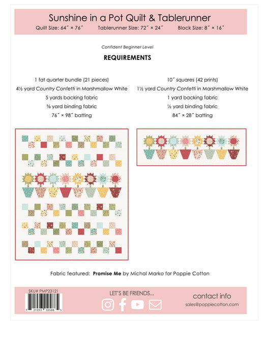 Sunshine in a Pot Pattern, for the Promise Me Collection - Good Vibes Quilt Shop