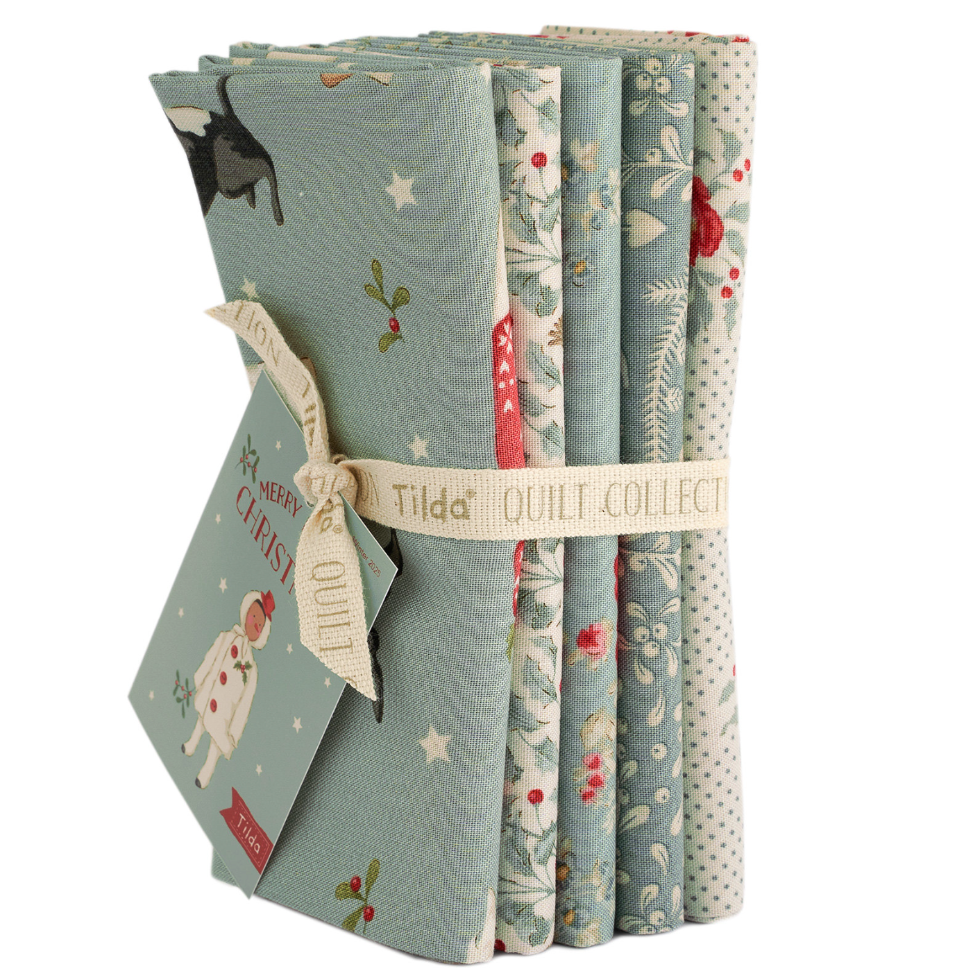 Tilda Merry Little Christmas Fabric, FQB 5pc Duck Egg, TIL300243 - Good Vibes Quilt Shop