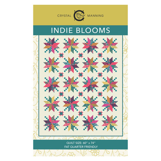 Indie Blooms quilt pattern front cover by Crystal Manning, CMA 896
