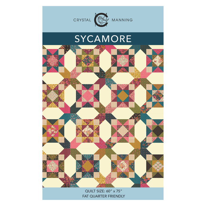 Front cover of Crystal Manning's Sycamore Quilt Pattern, CMA 895, featuring detailed illustrations of the quilt design.