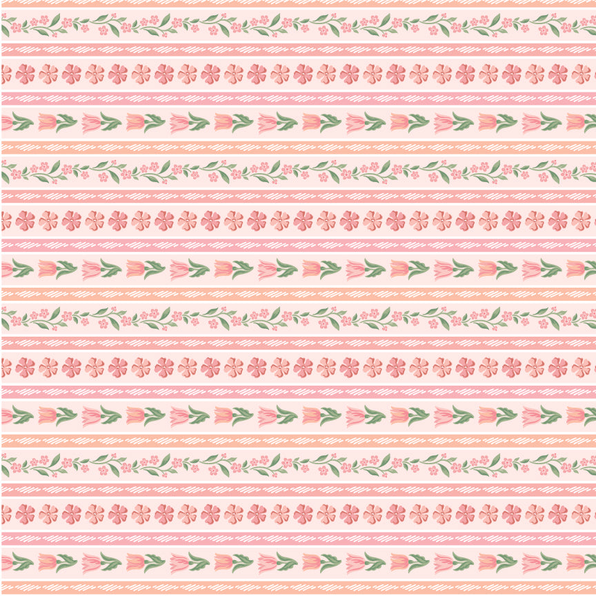 Singing Meadow Meadow Stripe Peony fabric by Sheri McCulley for Poppie Cotton, SM271813.