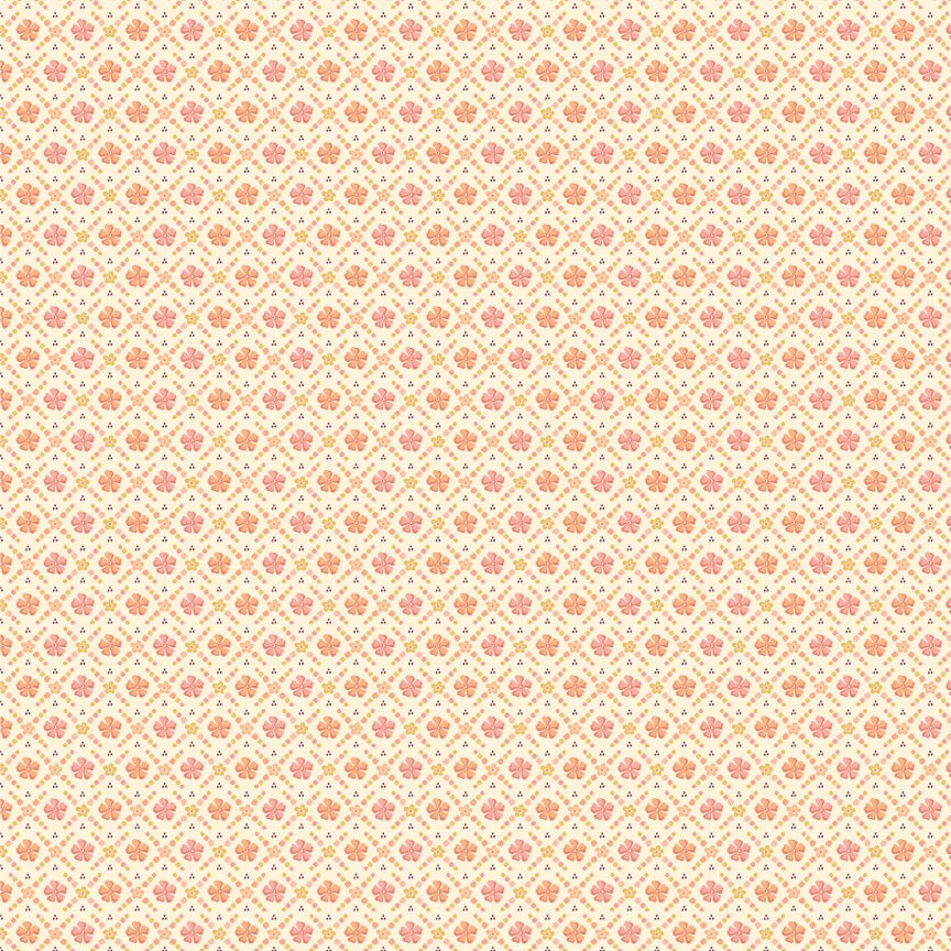 Sweet Posie Meadow SM271812 from Singing Meadow by Sheri McCulley for Poppie Cotton, tiny coral and yellow floral checker print.