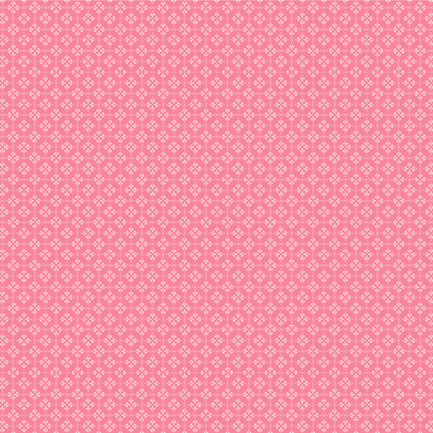 Dainty Diamonds Dark Blush TS271608 from Tennessee Summer by Samantha Walker for Poppie Cotton, tiny cream petal medallions in a diamond layout on dark blush pink.