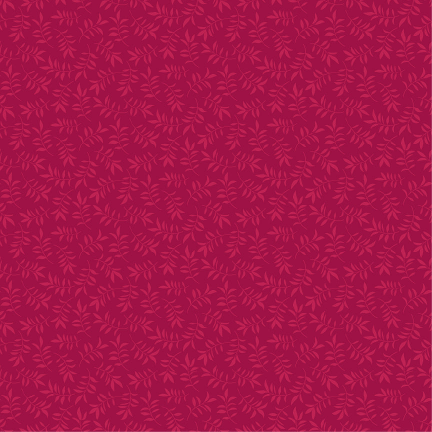 Leaf Toss Dark Red TS271621 from Tennessee Summer by Samantha Walker for Poppie Cotton, delicate tossed leafy branches on deep red.