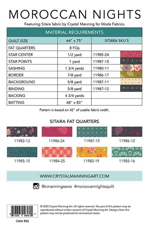 Moroccan Nights quilt pattern by Crystal Manning CMA 903