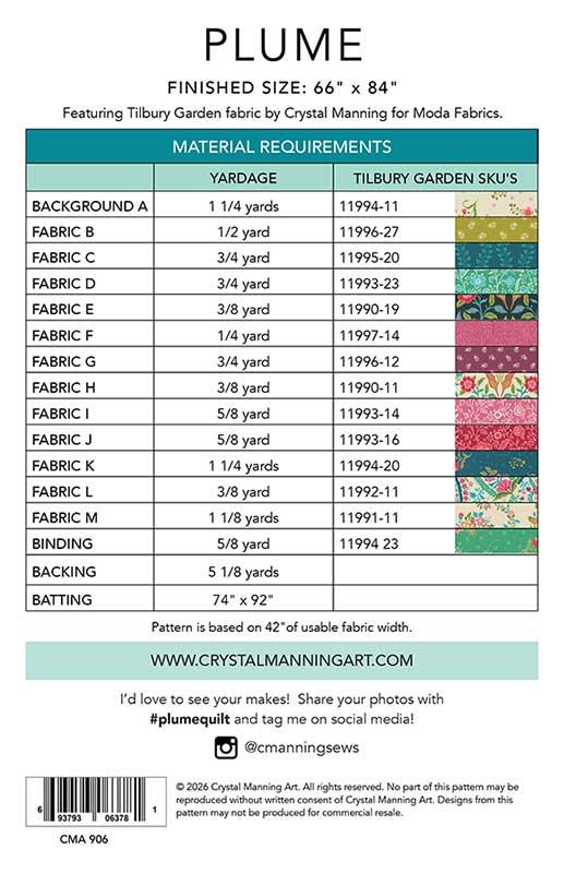 Plume quilt pattern by Crystal Manning CMA 906