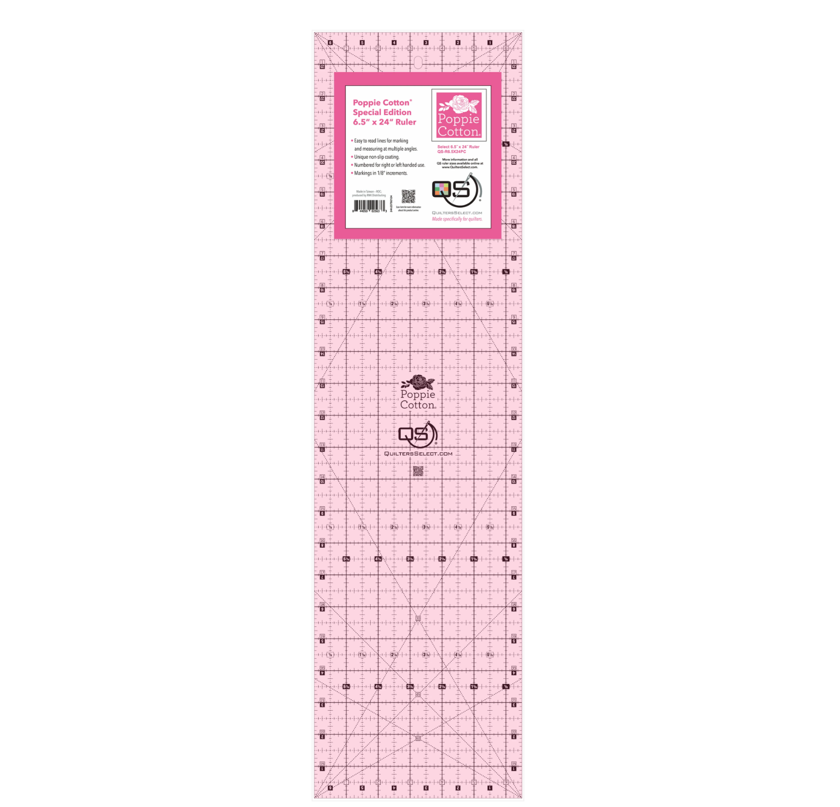 6.5" X 24" Pink Non-slip Ruler, QSR65X24PC