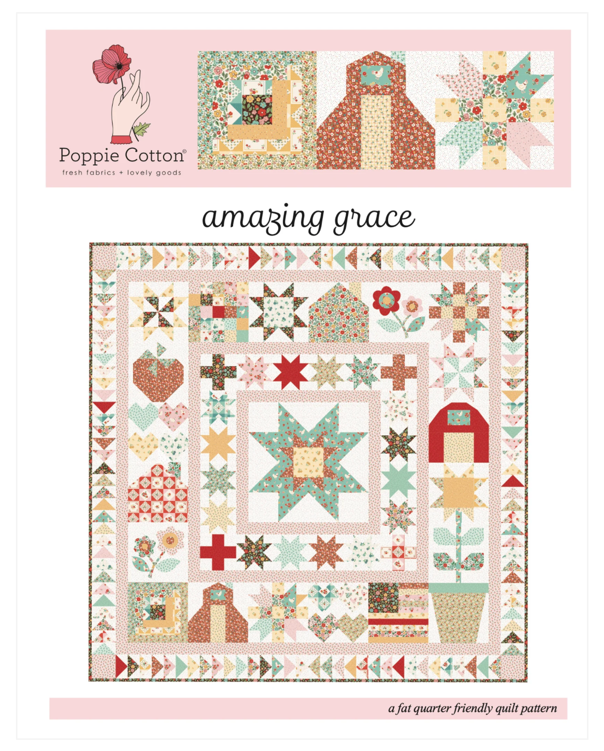 Amazing Grace Pattern for Farmhouse Fancy Fabric by Poppie Cotton, PC1963