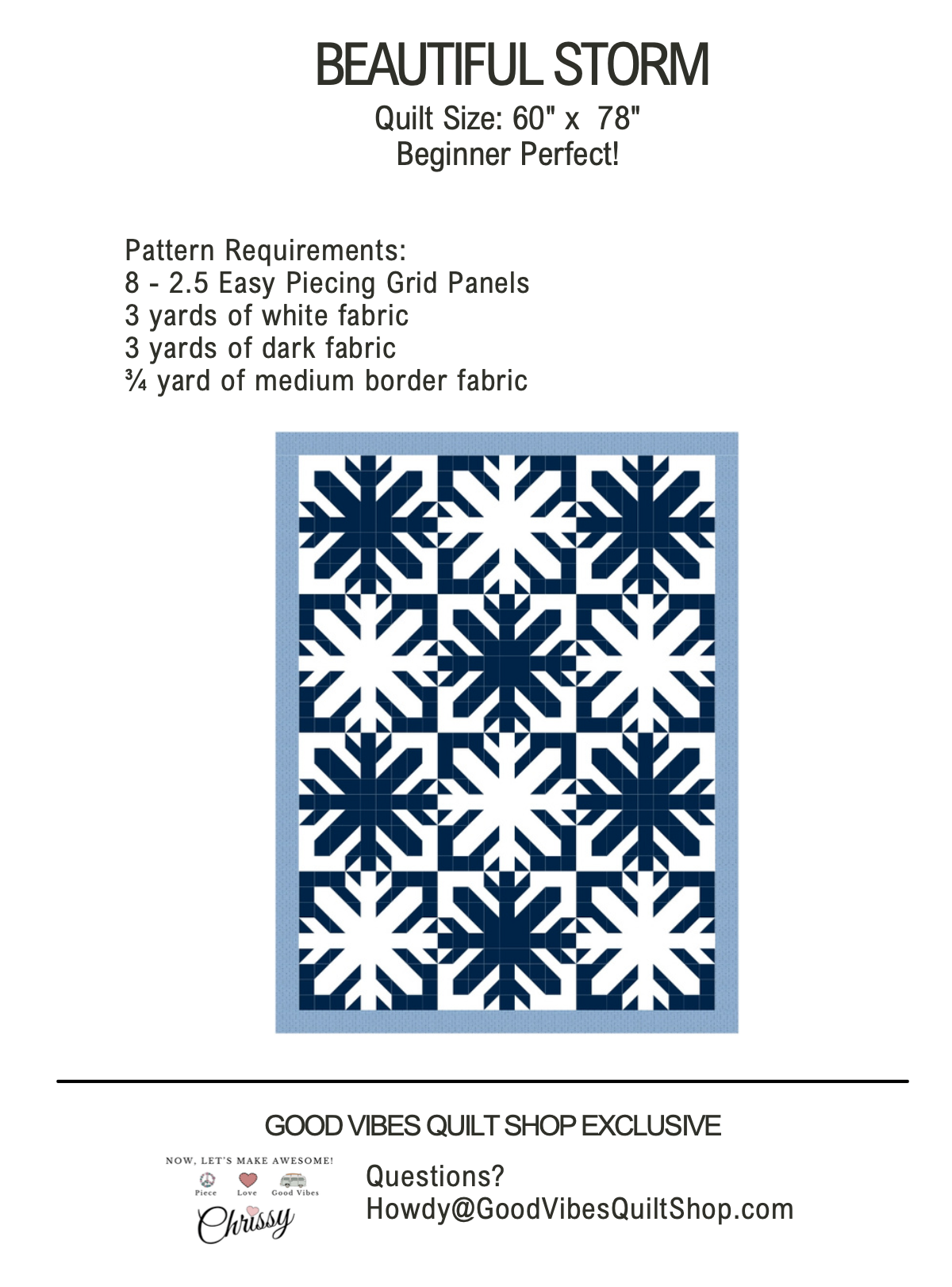 Beautiful Storm Pattern, exclusive Easy Piecing Pattern from Good Vibes Quilt Shop